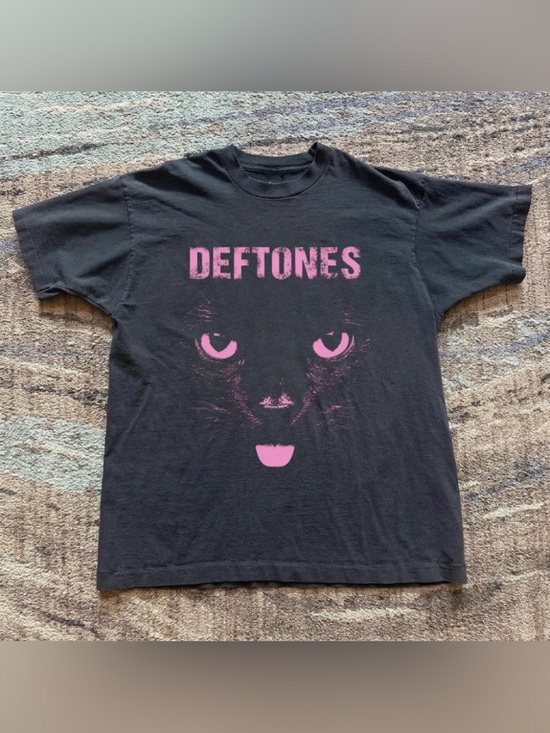 Gildan Tops - Deftones Pink Cat Graphic T-Shirt Faded Black Nu Metal Band Tee